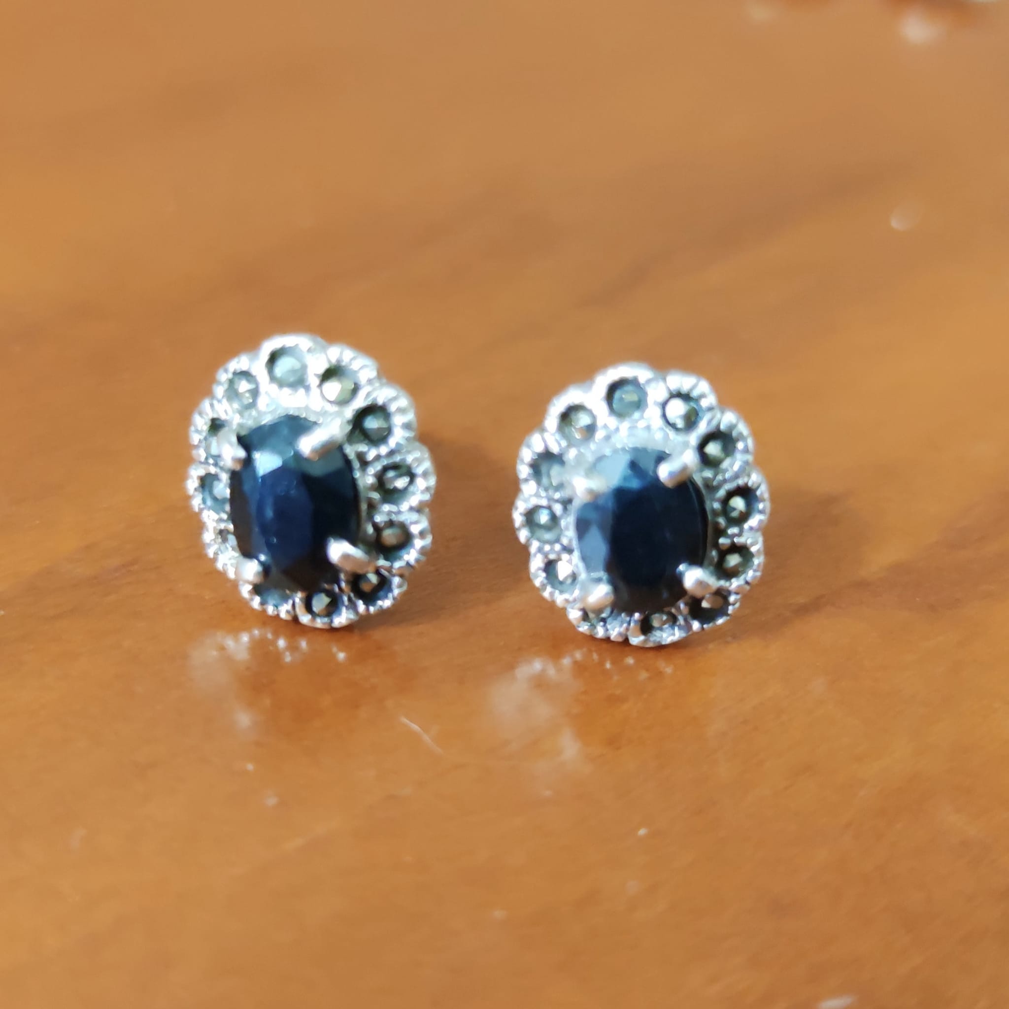 Pendientes negros de Plata vieja con Marcasitas y Azabache