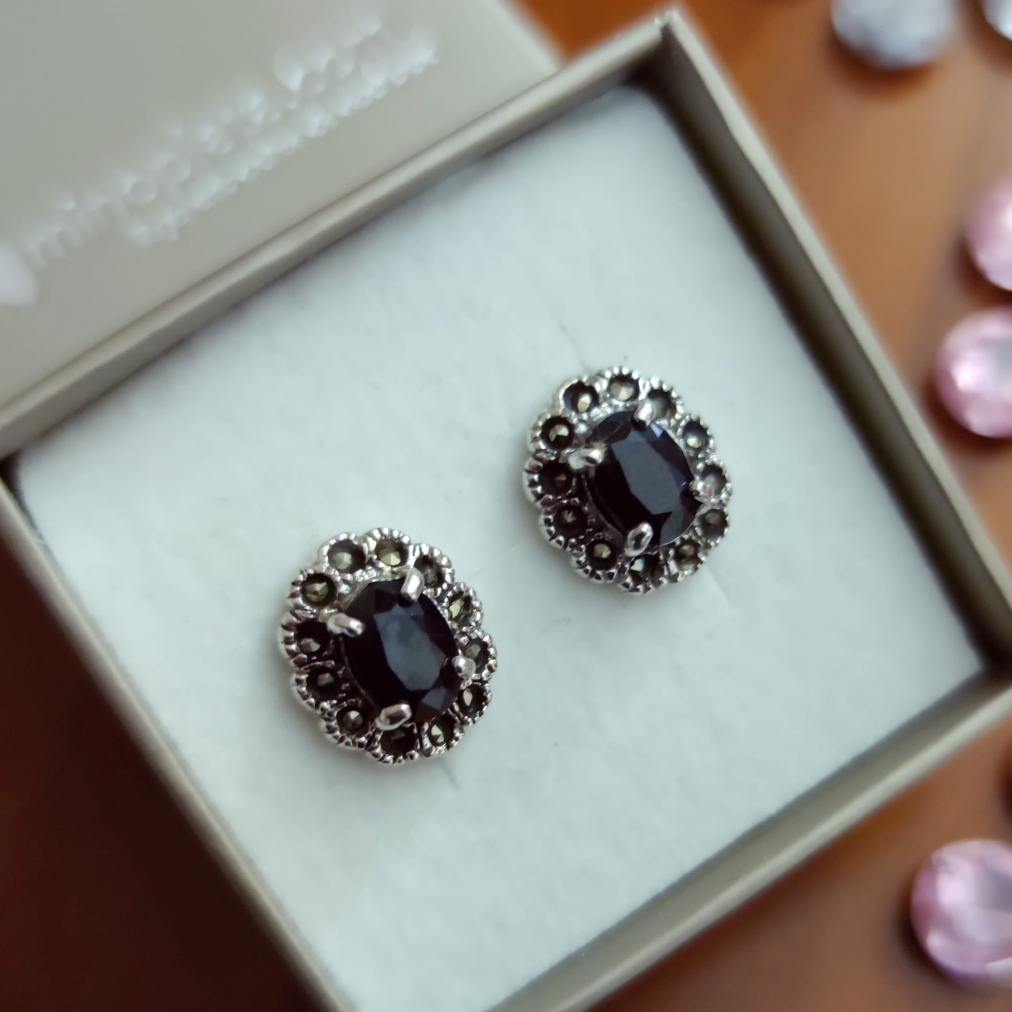 Pendientes negros de Plata vieja con Marcasitas y Azabache 1