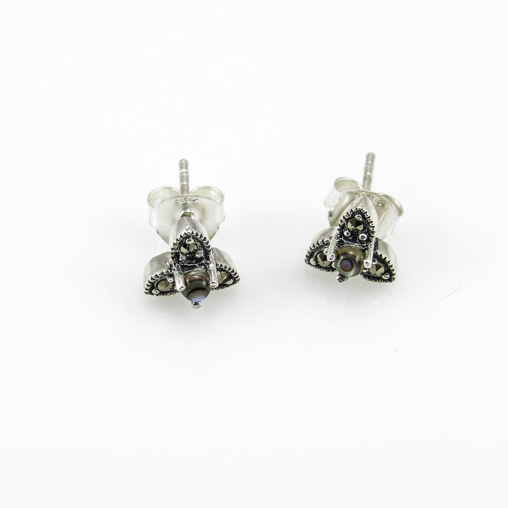 Pendientes tres picos de Plata vieja y Marcasitas 1