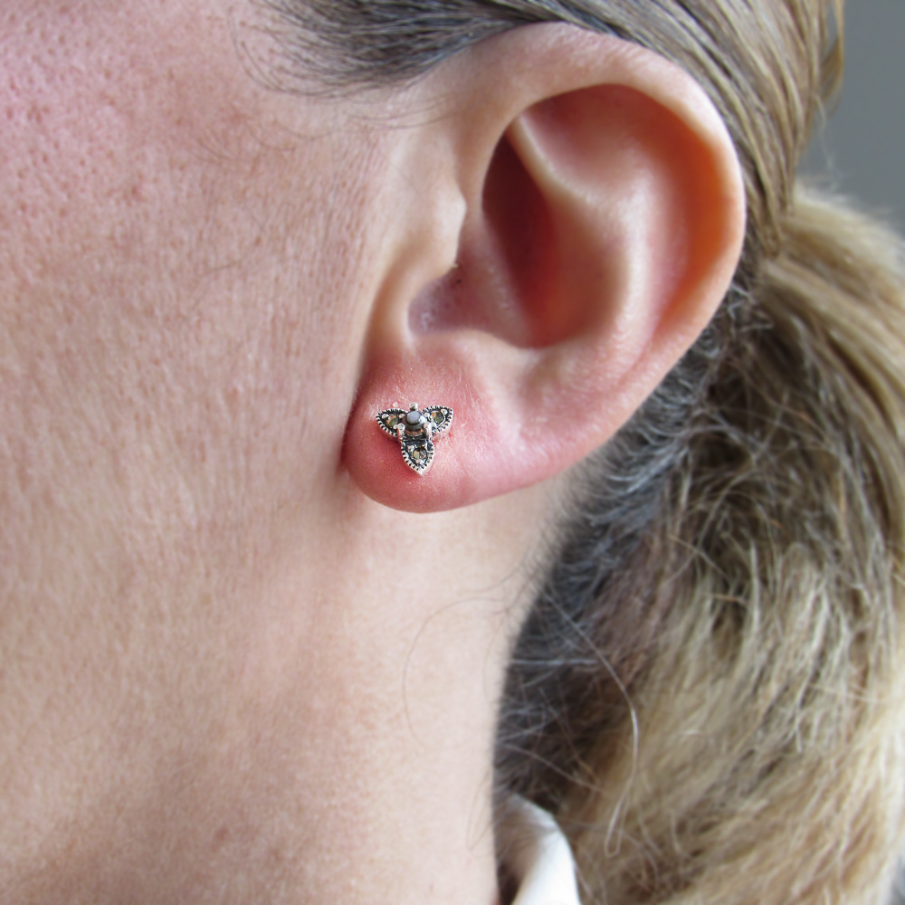 Pendientes tres picos de Plata vieja y Marcasitas 2
