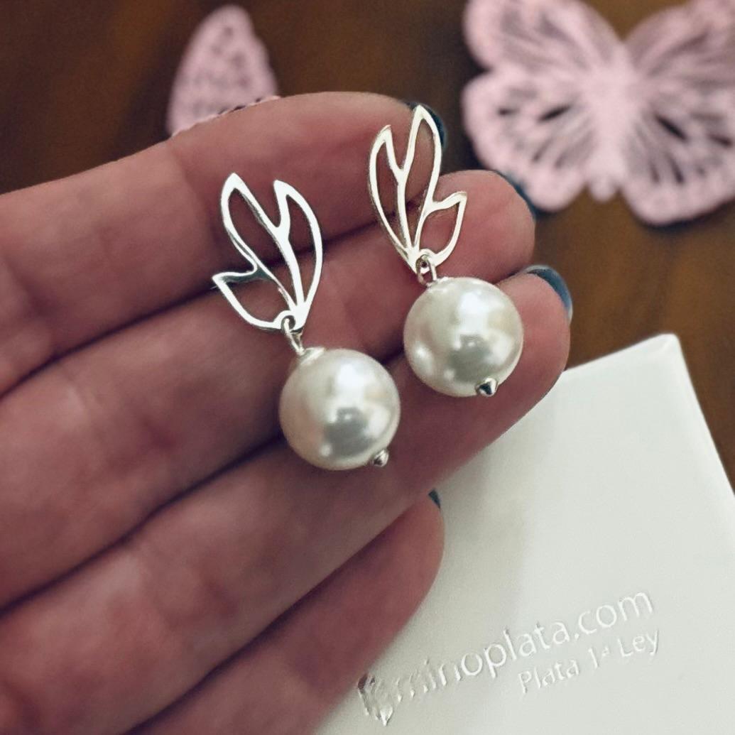Pendientes de Plata de ley calada con Perlas cultivadas 12mm