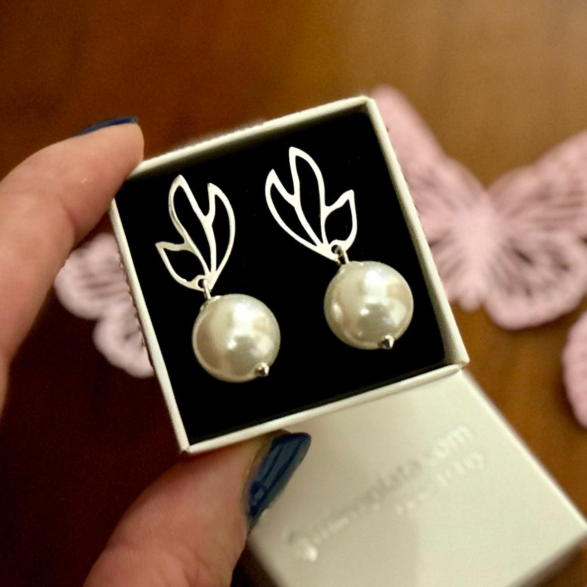 Pendientes de Plata de ley calada con Perlas cultivadas 12mm 3