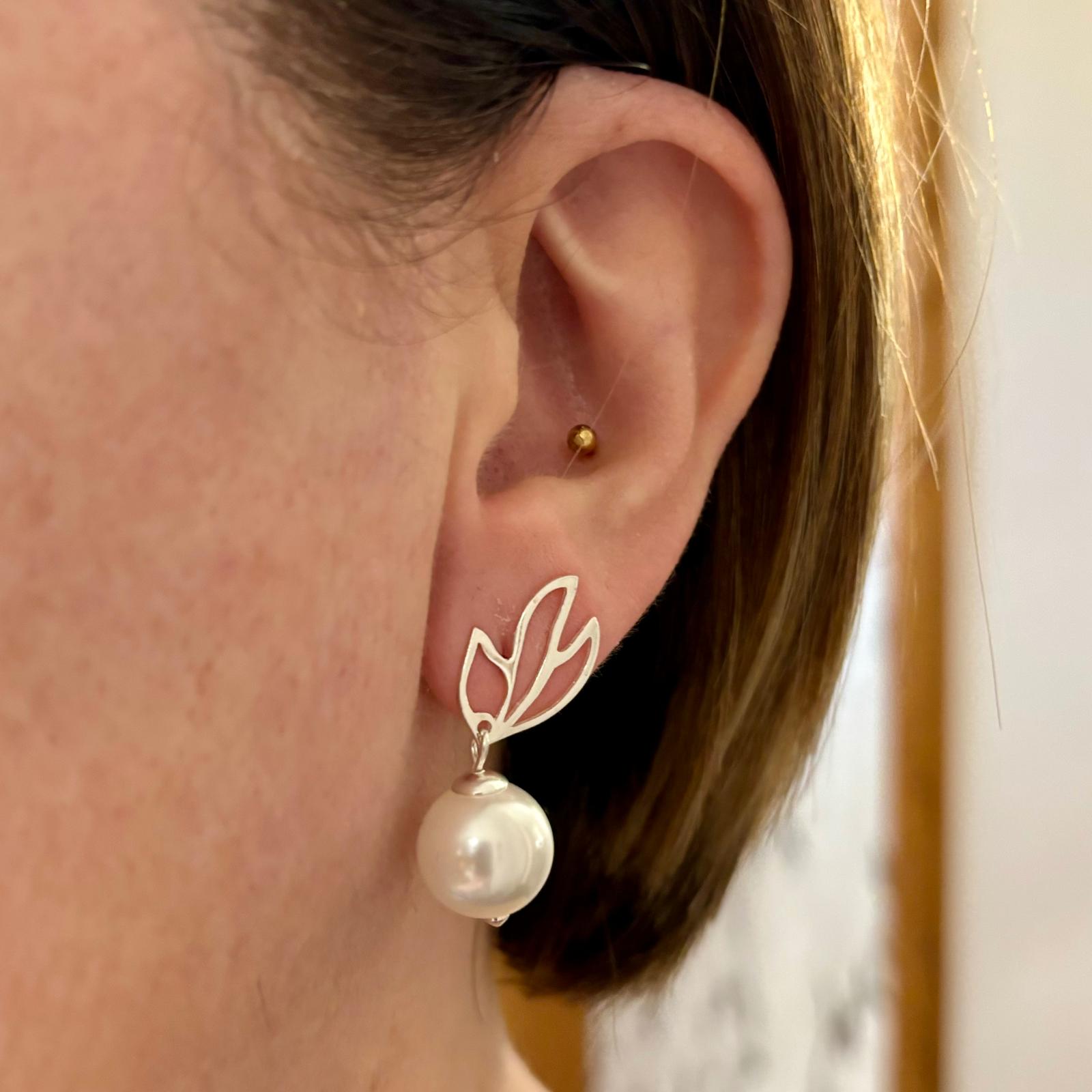Pendientes de Plata de ley calada con Perlas cultivadas 12mm 4