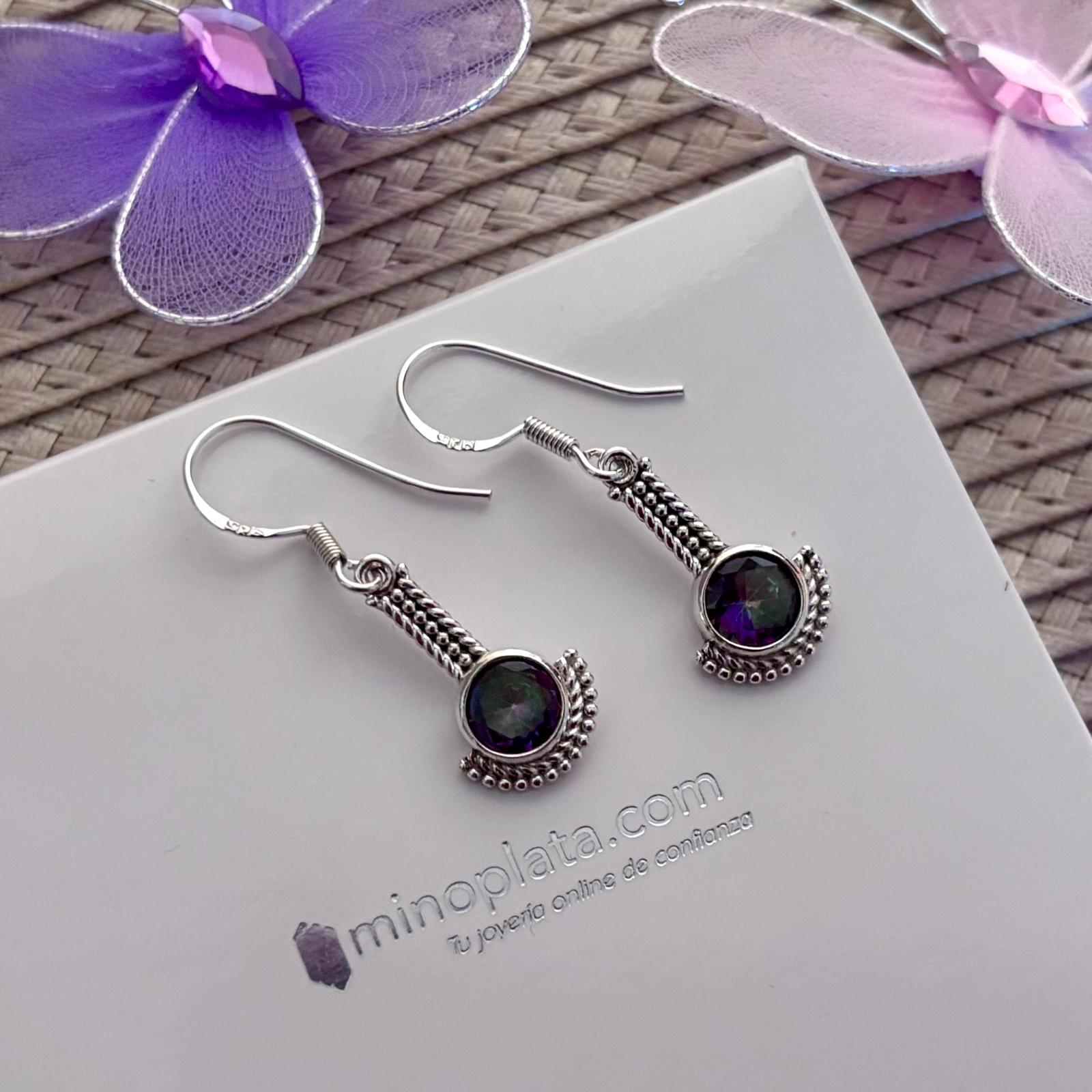 Pendientes bolitas de Plata de ley con piedra natural Topazio Místico