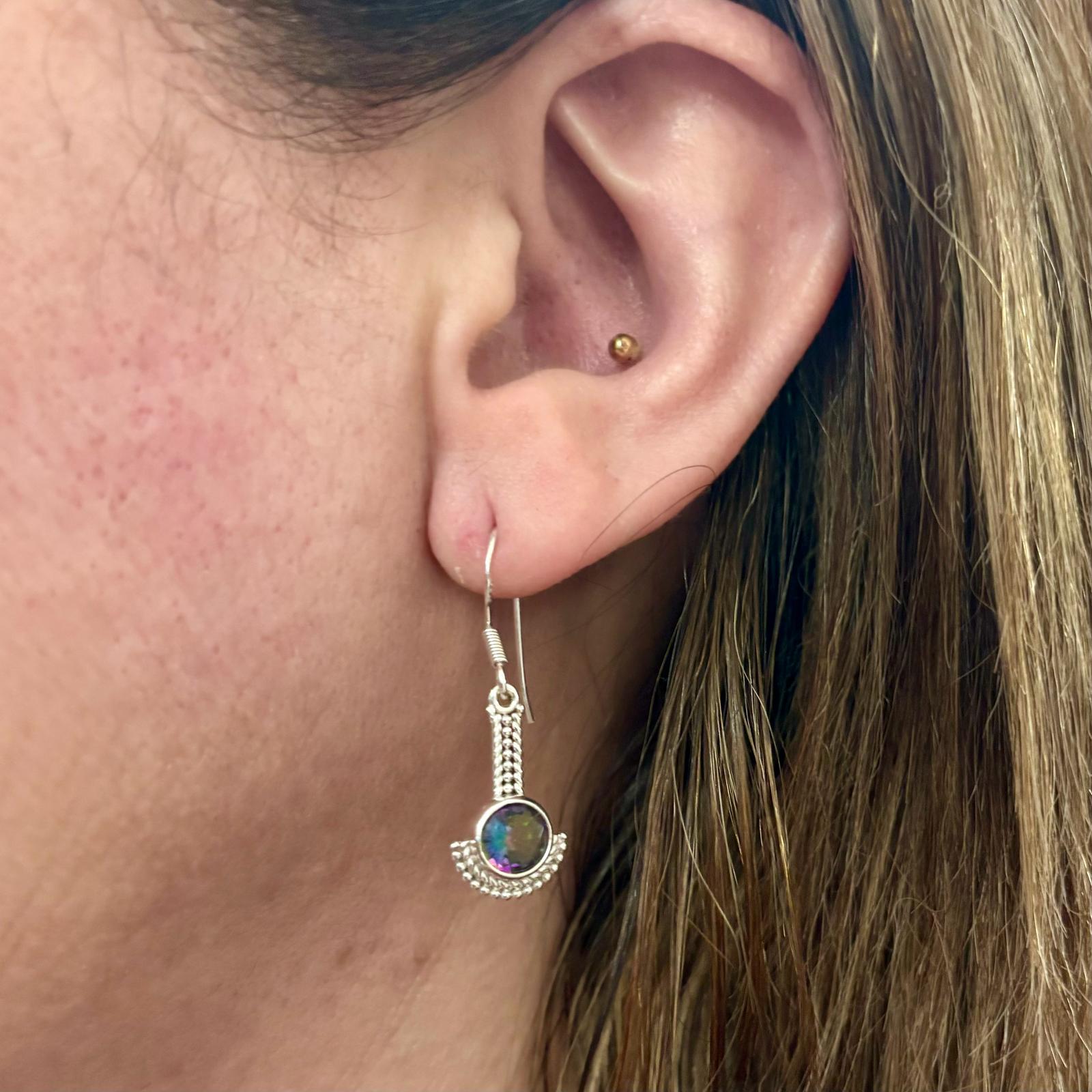 Pendientes bolitas de Plata de ley con piedra natural Topazio Místico 2