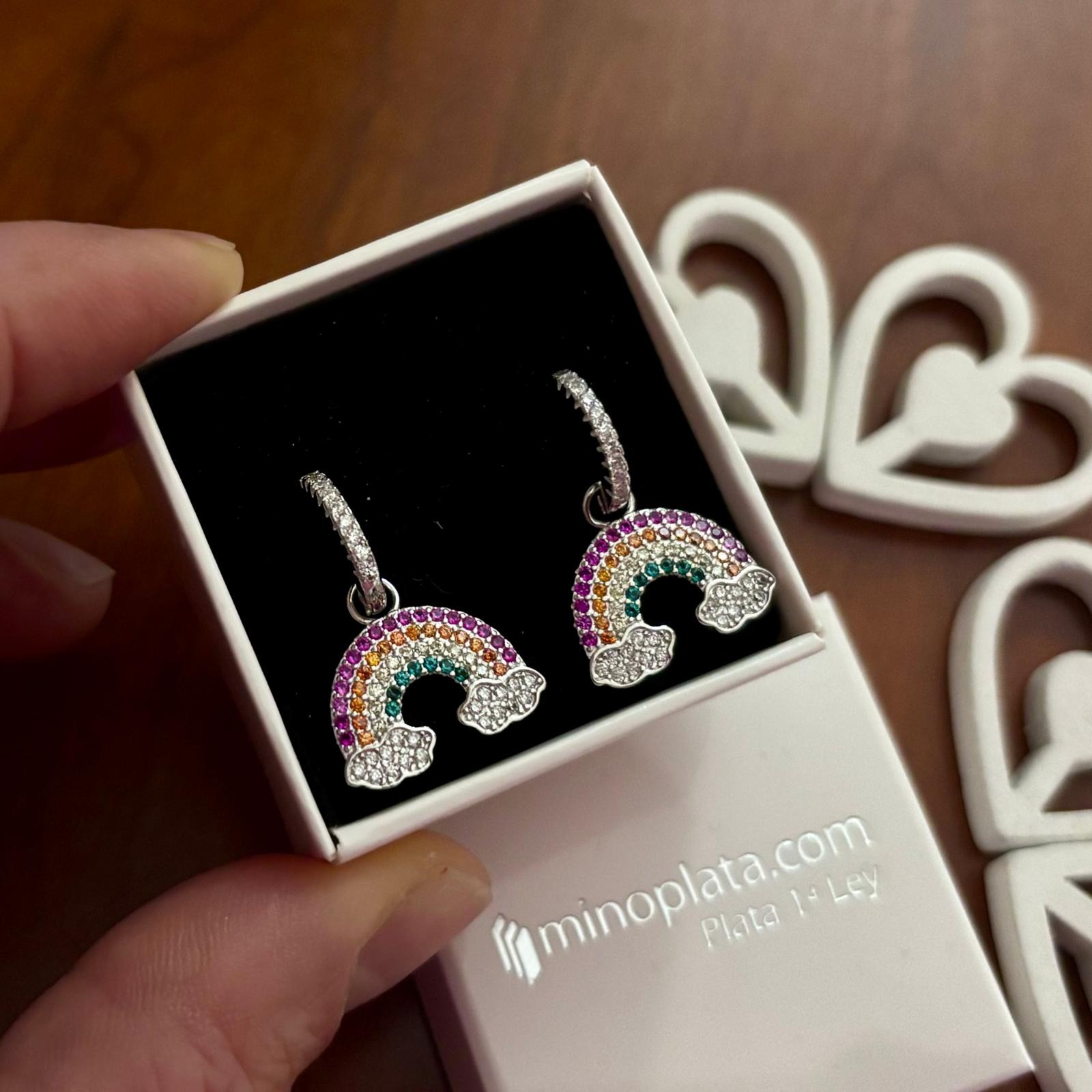 Pendientes aro Arcoíris de Plata de ley rodiada con Circonitas colores 1