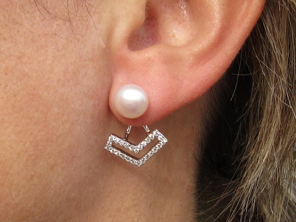 Pendientes dobles de Plata, Perlas y Circonitas 1