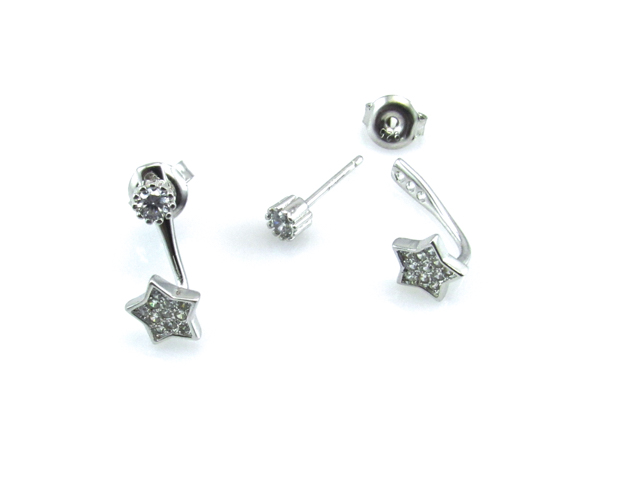Pendientes dobles estrella de Plata con circonitas micro