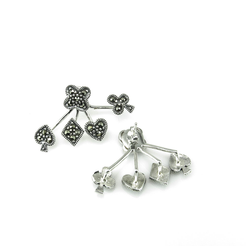 Pendientes dobles naipes de Plata vieja y Marcasitas 1
