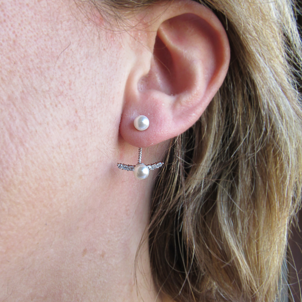 Pendientes dobles de Plata rodiada con Perlas y Circonitas 1