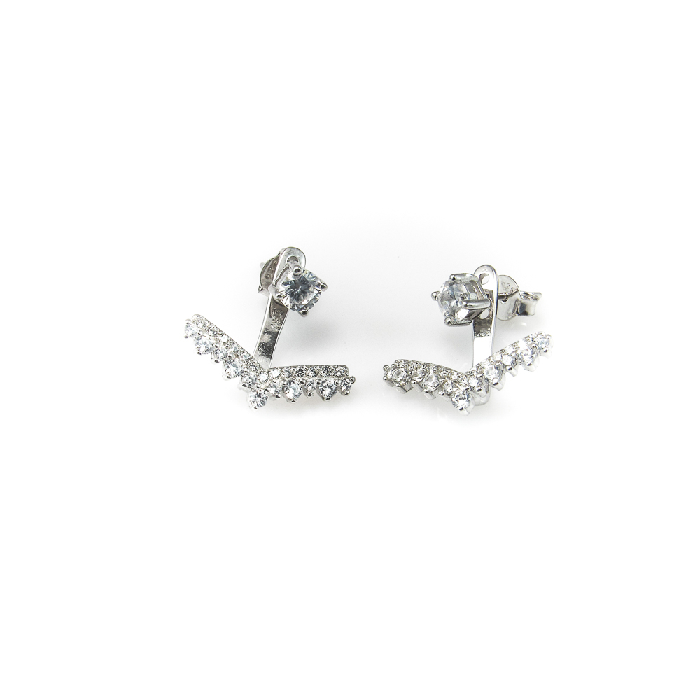 Pendientes dobles de Plata rodiada y Circonitas para mujer