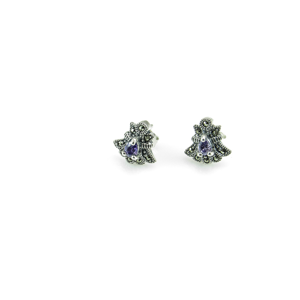 Pendientes en Plata envejecida con Marcasitas y Circonitas