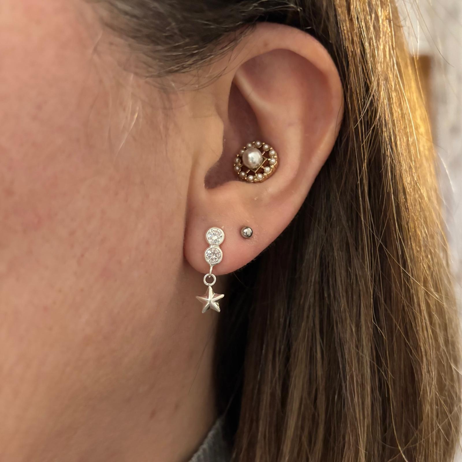 Pendientes de Plata con Circonitas y estrella colgante 2