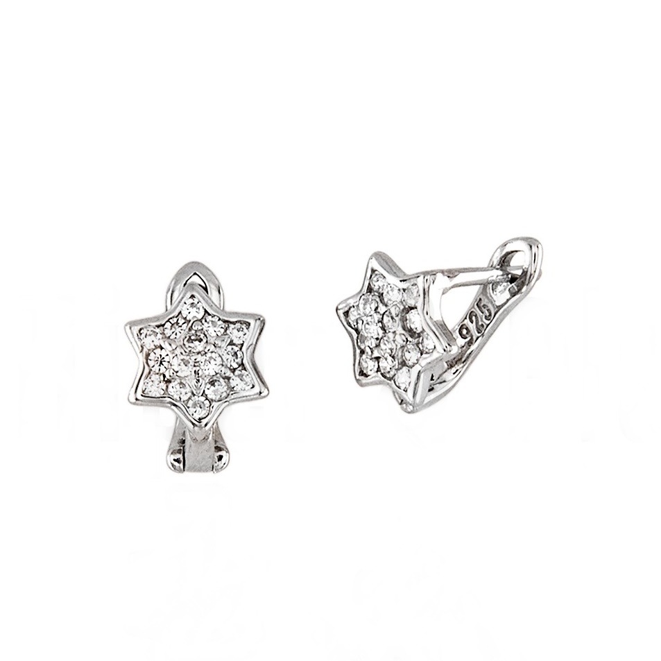 Pendientes estrella de Plata y Circonitas con cierre catalán