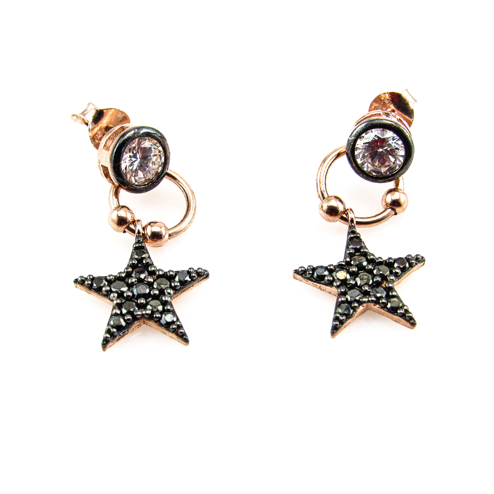 Pendientes estrella de Plata rosa con Circonitas