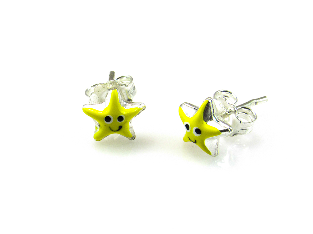 Pendientes de Plata de ley para niñas estrellas amarillas