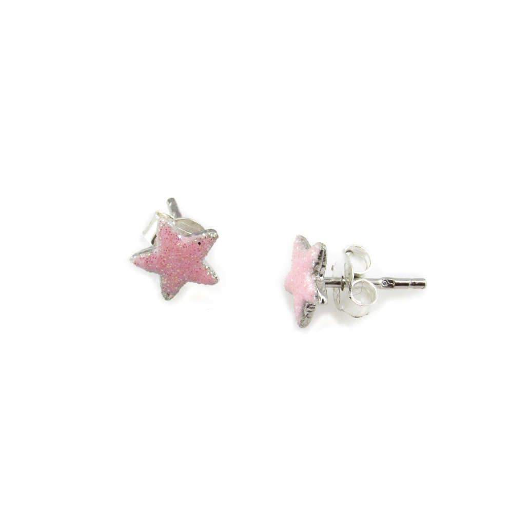 Pendientes para niña estrella de Plata de ley con esmalte rosa 1