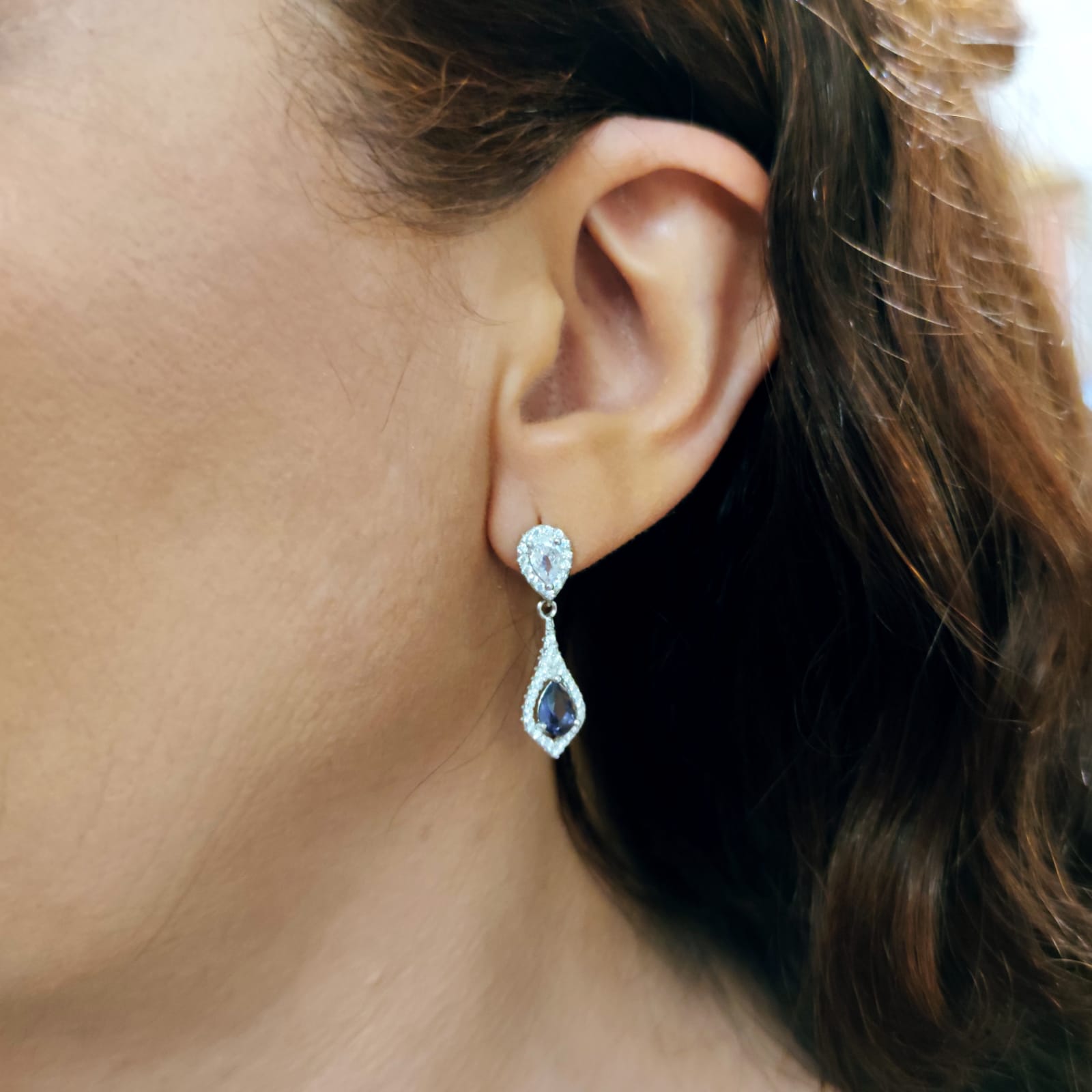 Pendientes lágrima de Plata Circonitas blancas y color Amatista 2