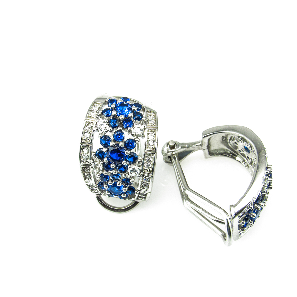 Pendientes Plata rodiada con Circonitas blancas y azules Omega_1