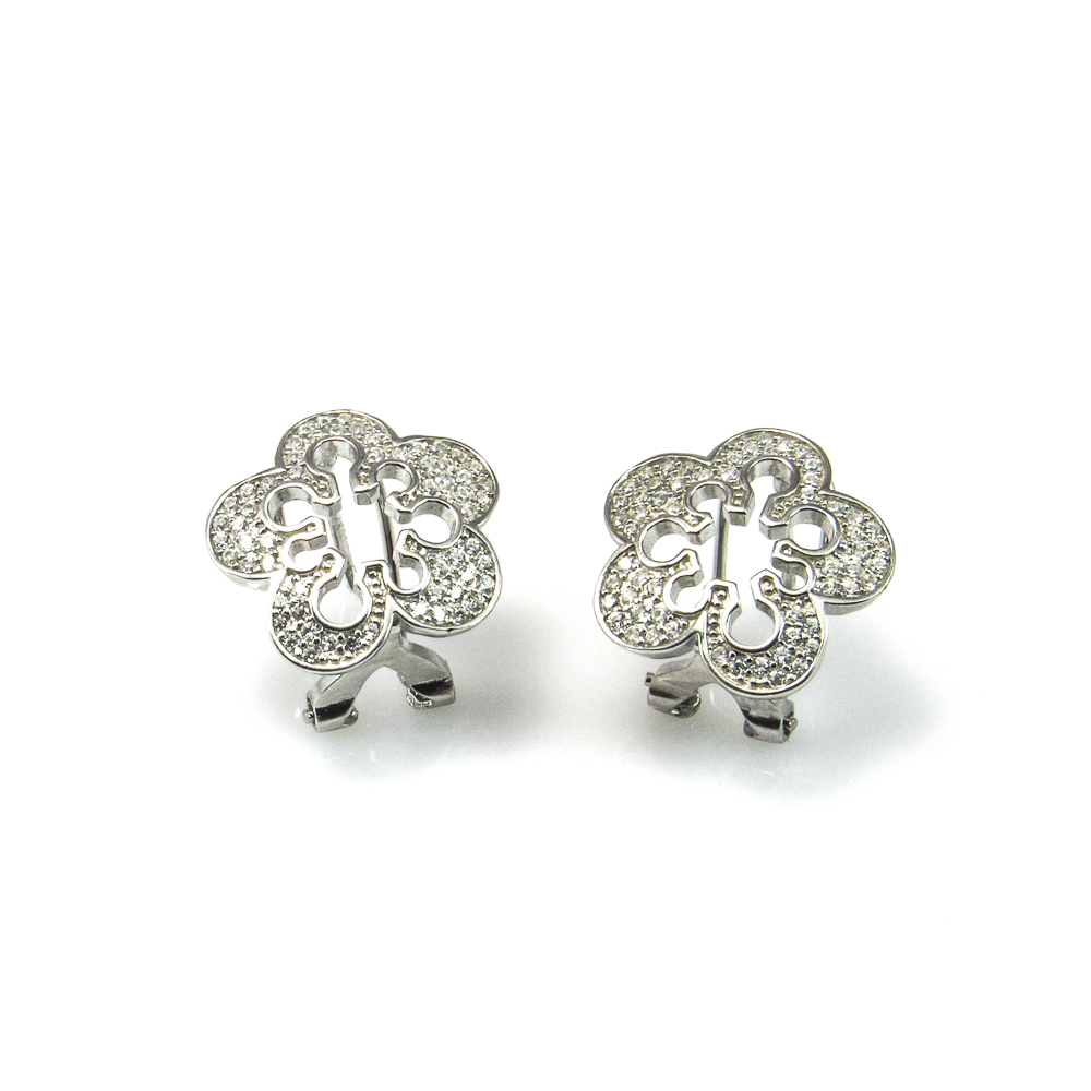 Pendientes flor de Plata y Circonitas blancas cierre Omega