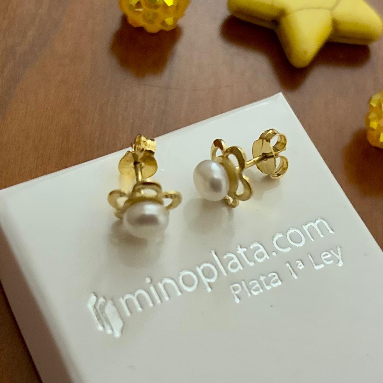 Pendientes flor de Plata dorada con Perlas cultivadas 2