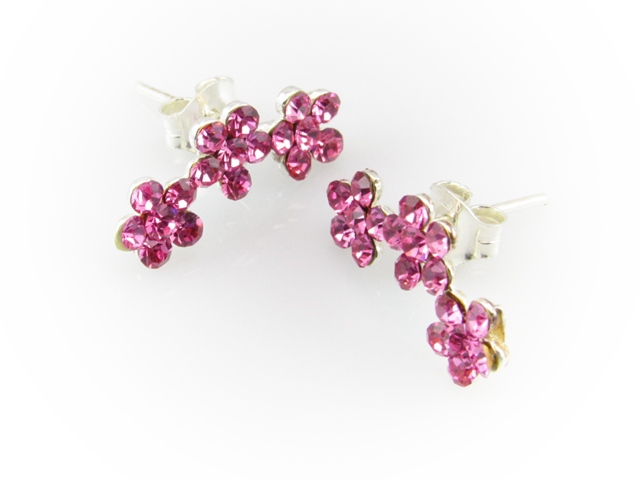 Pendientes margaritas rosas y Plata de ley