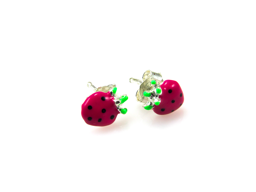 Pendientes infantiles fresas de Plata de ley