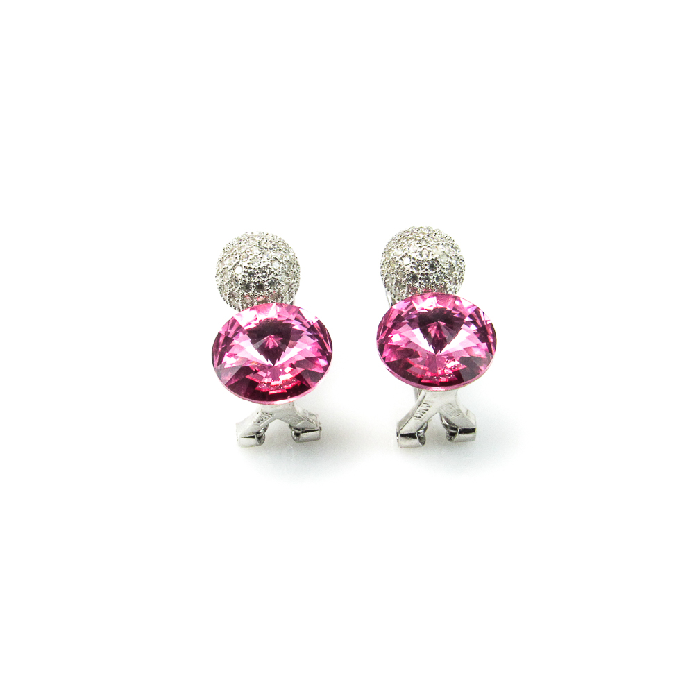 Pendientes de Plata con cierre omega y Circonitas rosa y blancas
