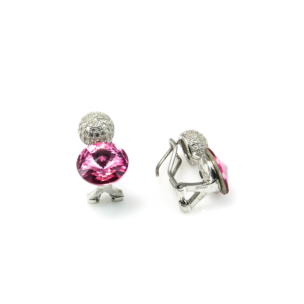 Pendientes de Plata con cierre omega y Circonitas rosa y blancas 1