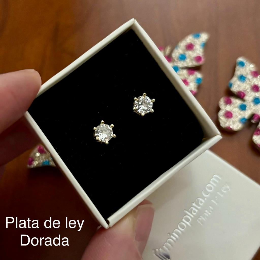 Pendientes garra 6mm de Plata dorada y Circonita_1