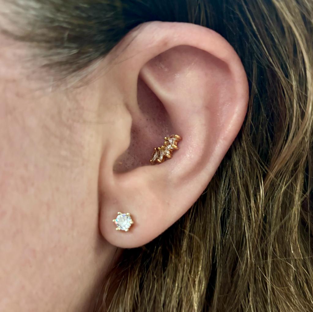 Pendientes garra 4mm de Plata de ley dorada y Circonita 2