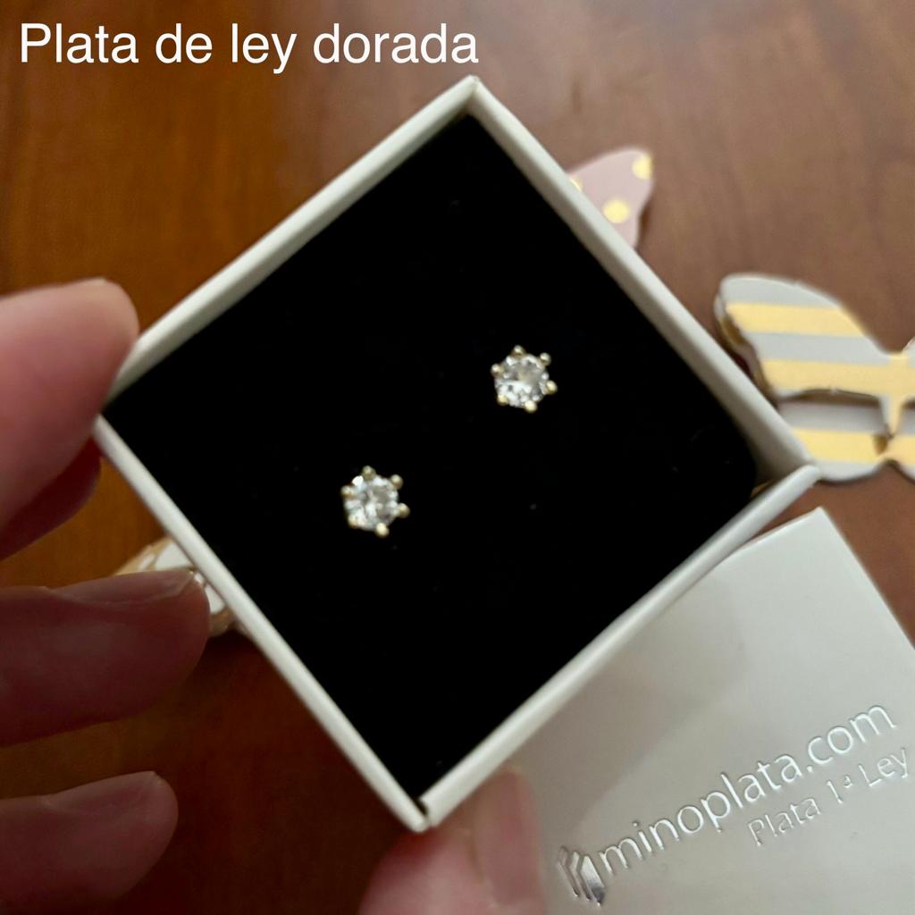 Pendientes garra 4mm de Plata de ley dorada y Circonita 3