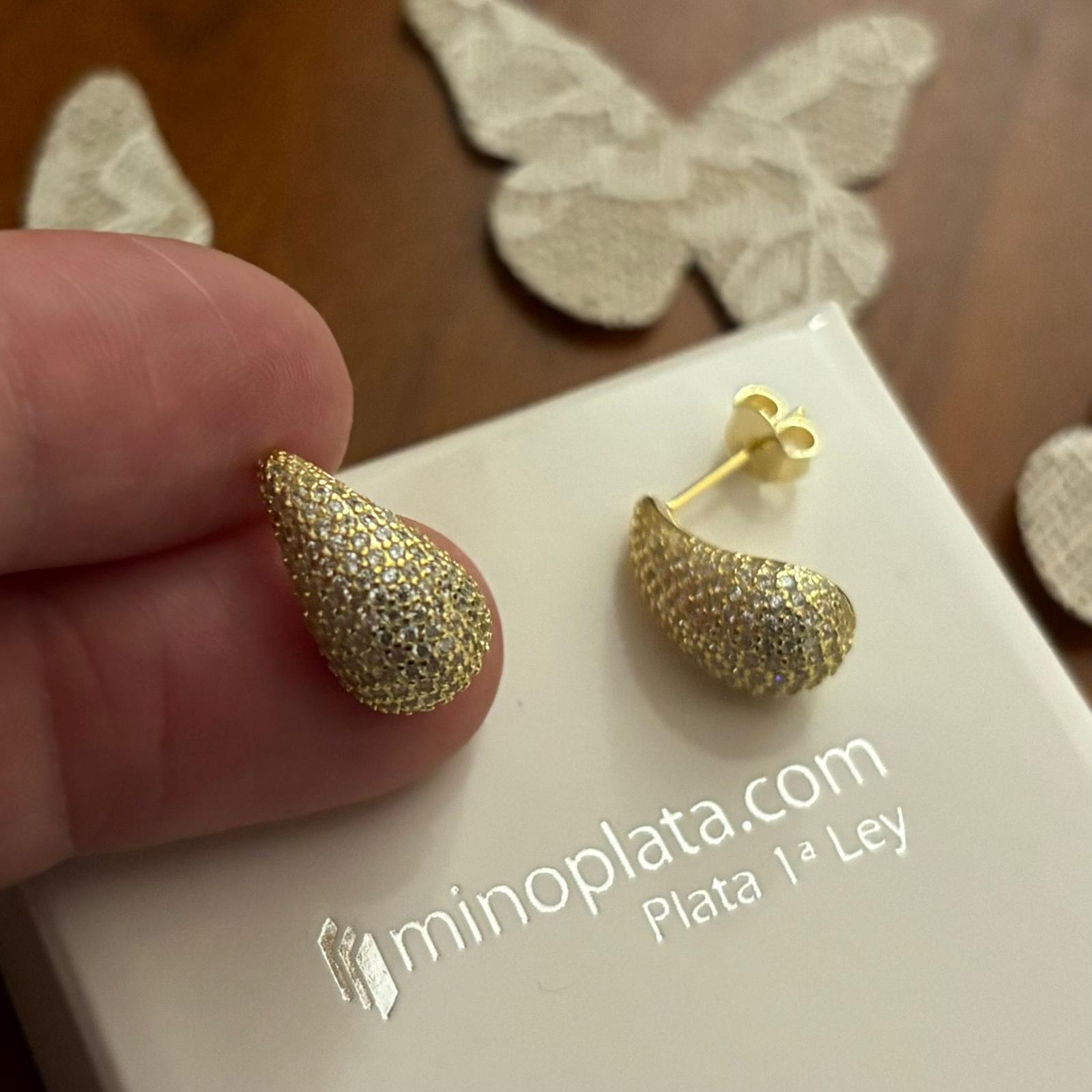Pendientes gota de Plata chapada en Oro con Circonitas micro 1