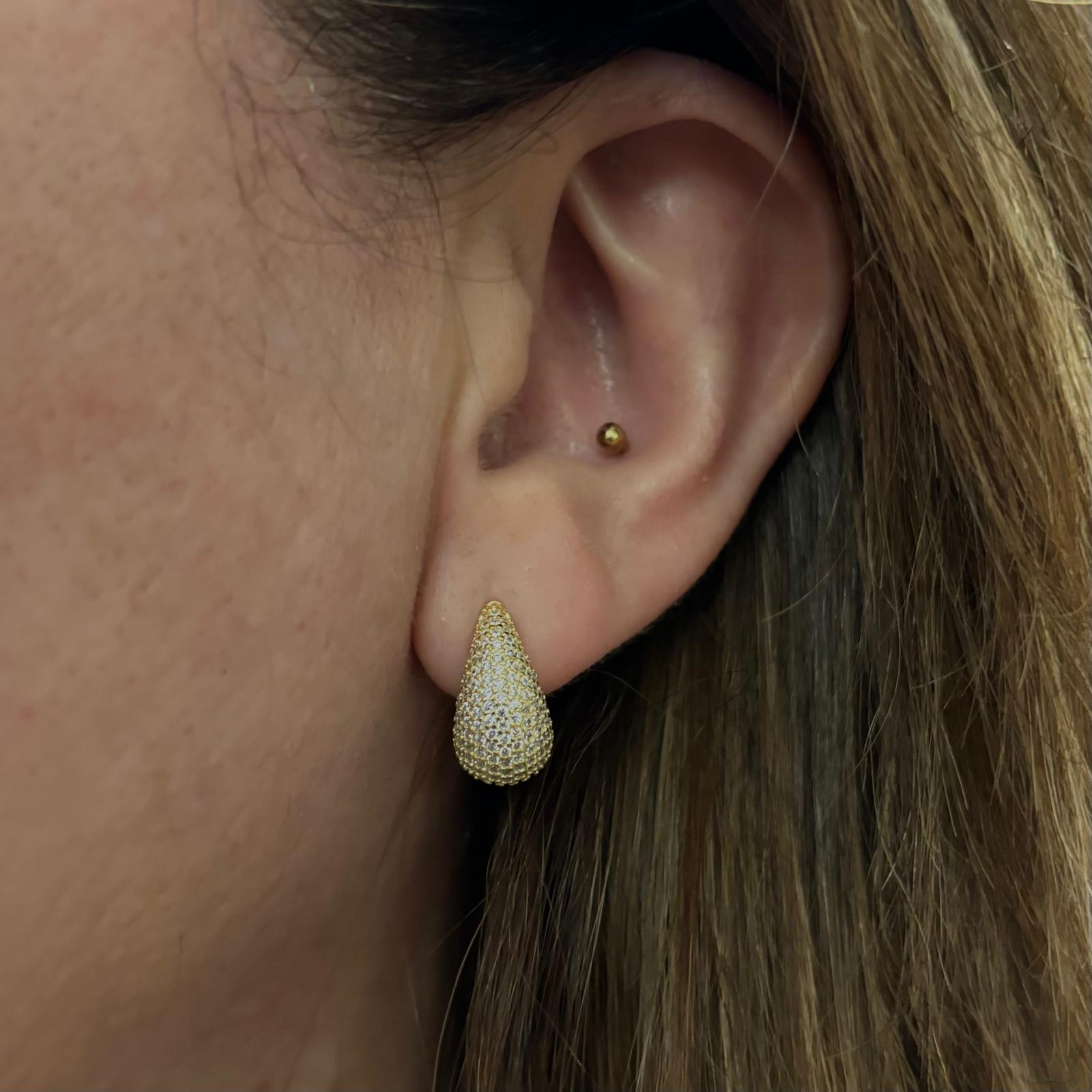 Pendientes gota de Plata chapada en Oro con Circonitas micro 3