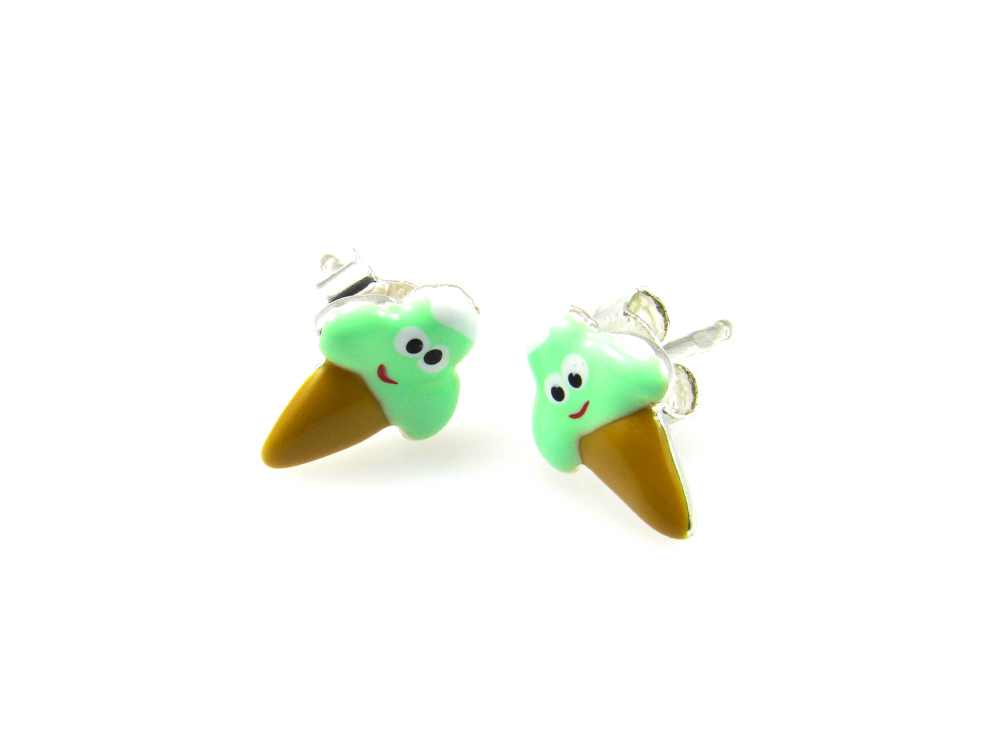Pendientes infantiles helado verde en Plata de ley