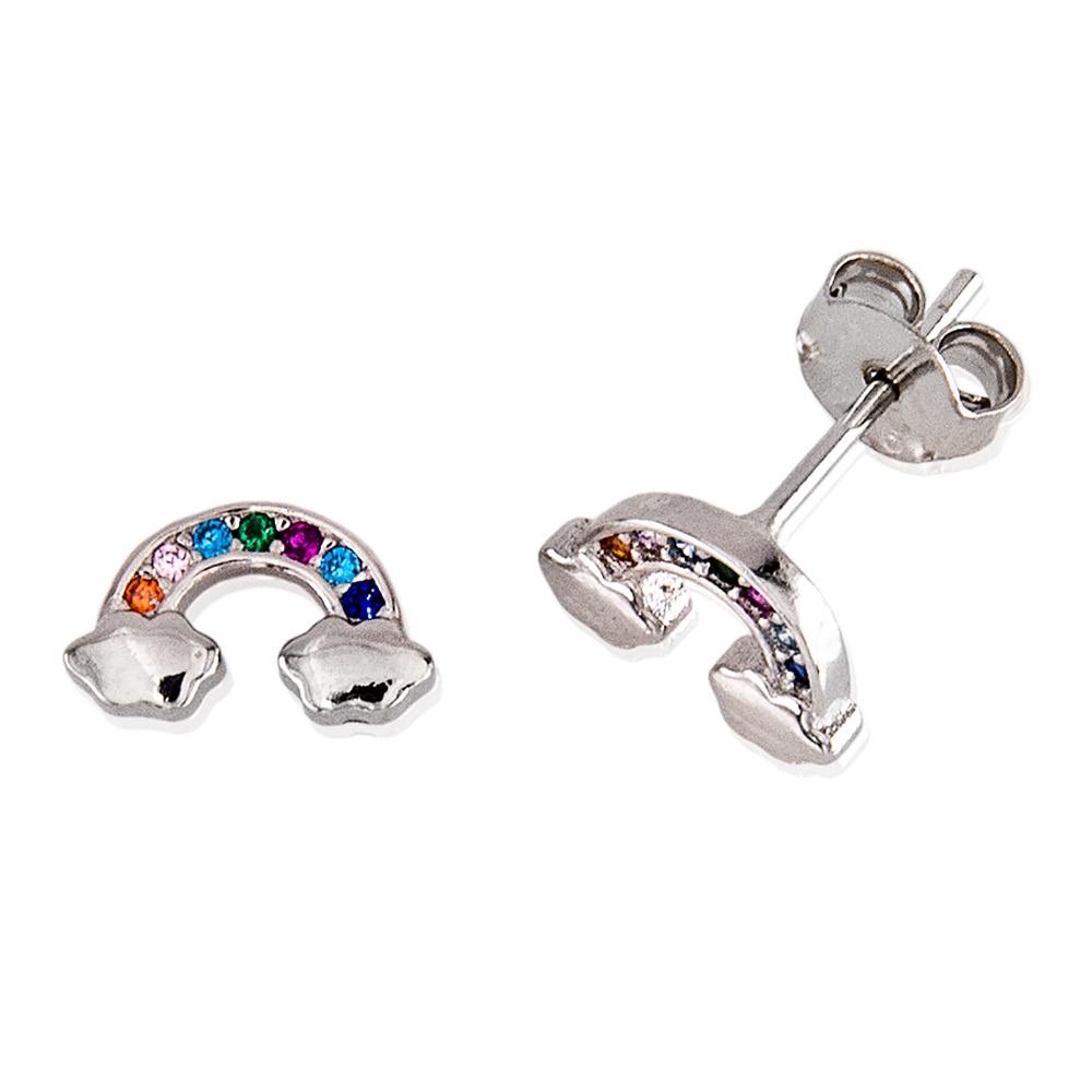 Pendientes arcoiris y nubes de Plata rodiada y Circonitas color