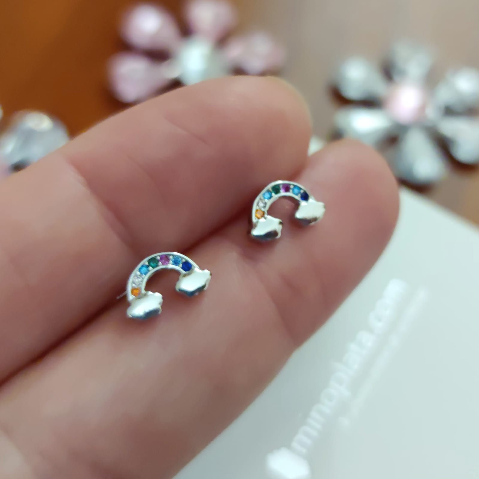 Pendientes arcoiris y nubes de Plata rodiada y Circonitas color 1