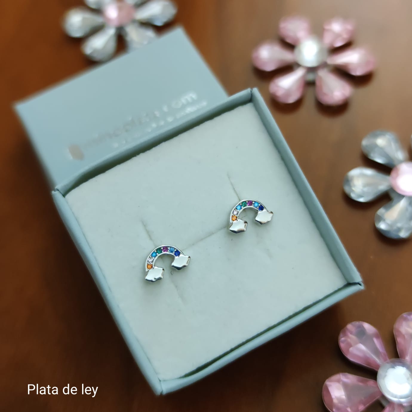 Pendientes arcoiris y nubes de Plata rodiada y Circonitas color 3