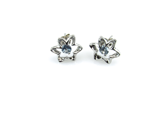 Pendientes para niñas flor de Plata rodiada con Circonita azul