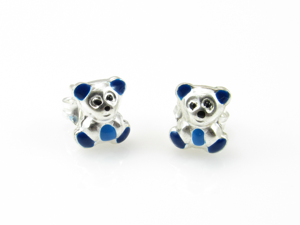 Pendientes infantiles osos de Plata con esmalte azul