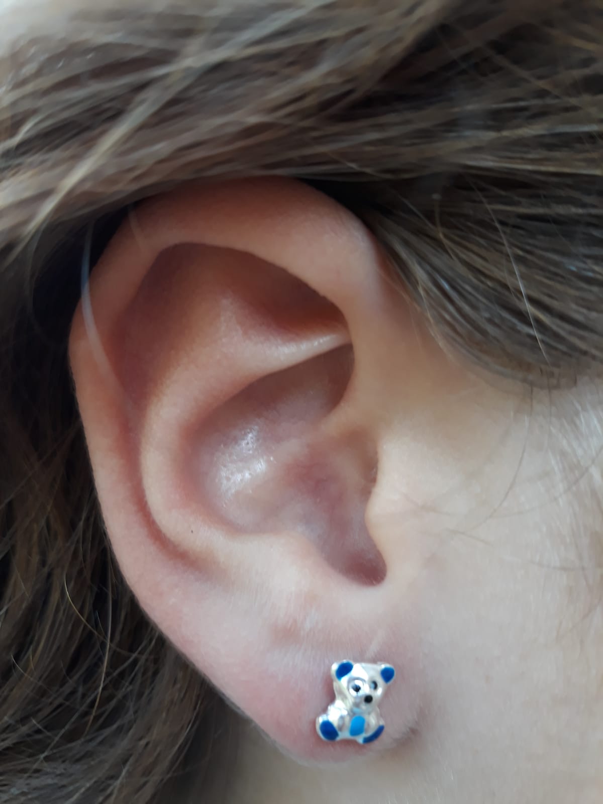 Pendientes infantiles osos de Plata con esmalte azul 1