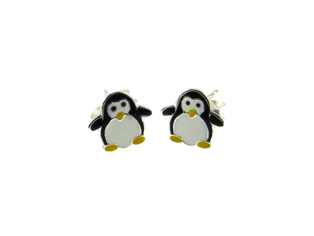 Pendientes pingüino de Plata de ley para niñas