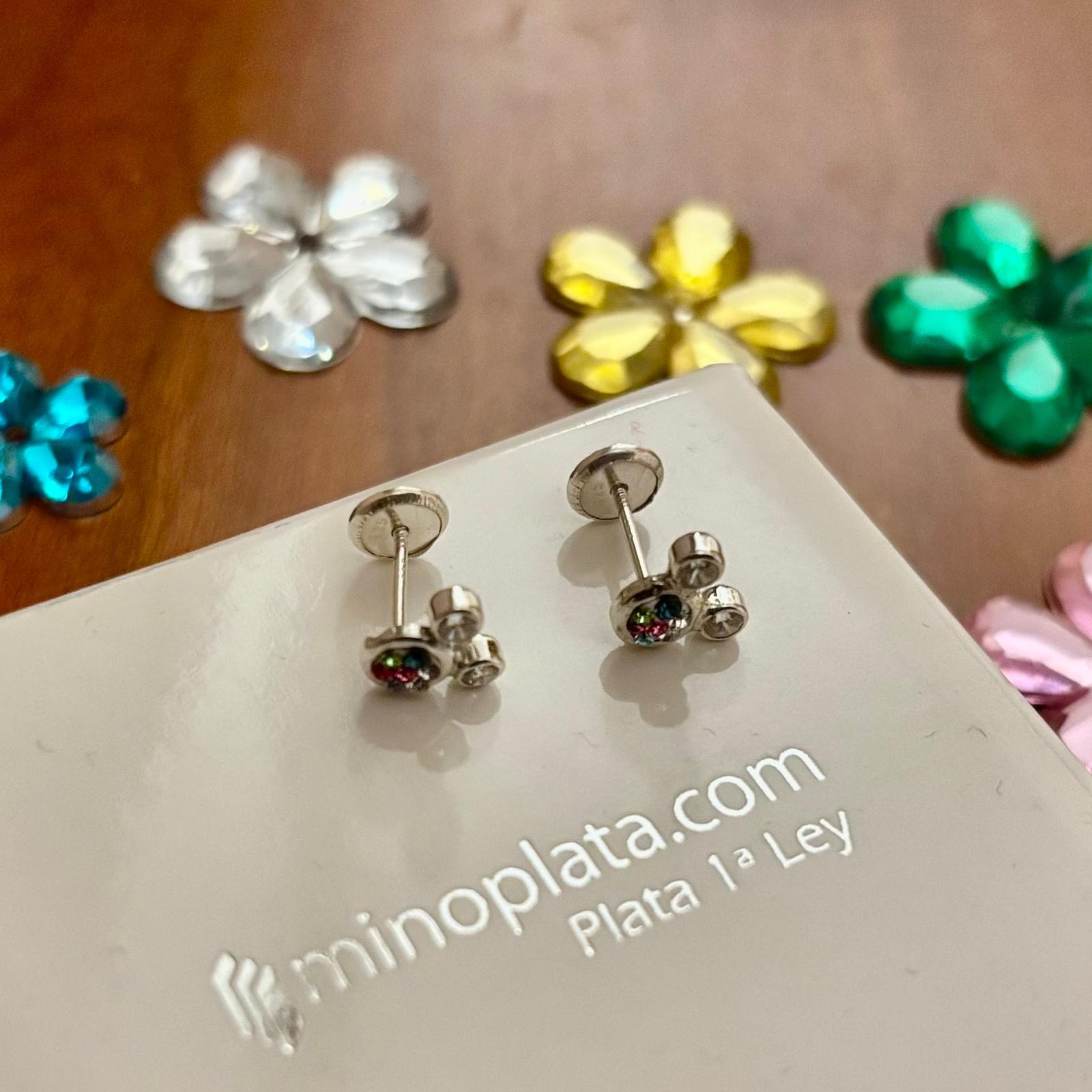 Pendientes infantiles chaton de Plata de ley con piedras de colores 2