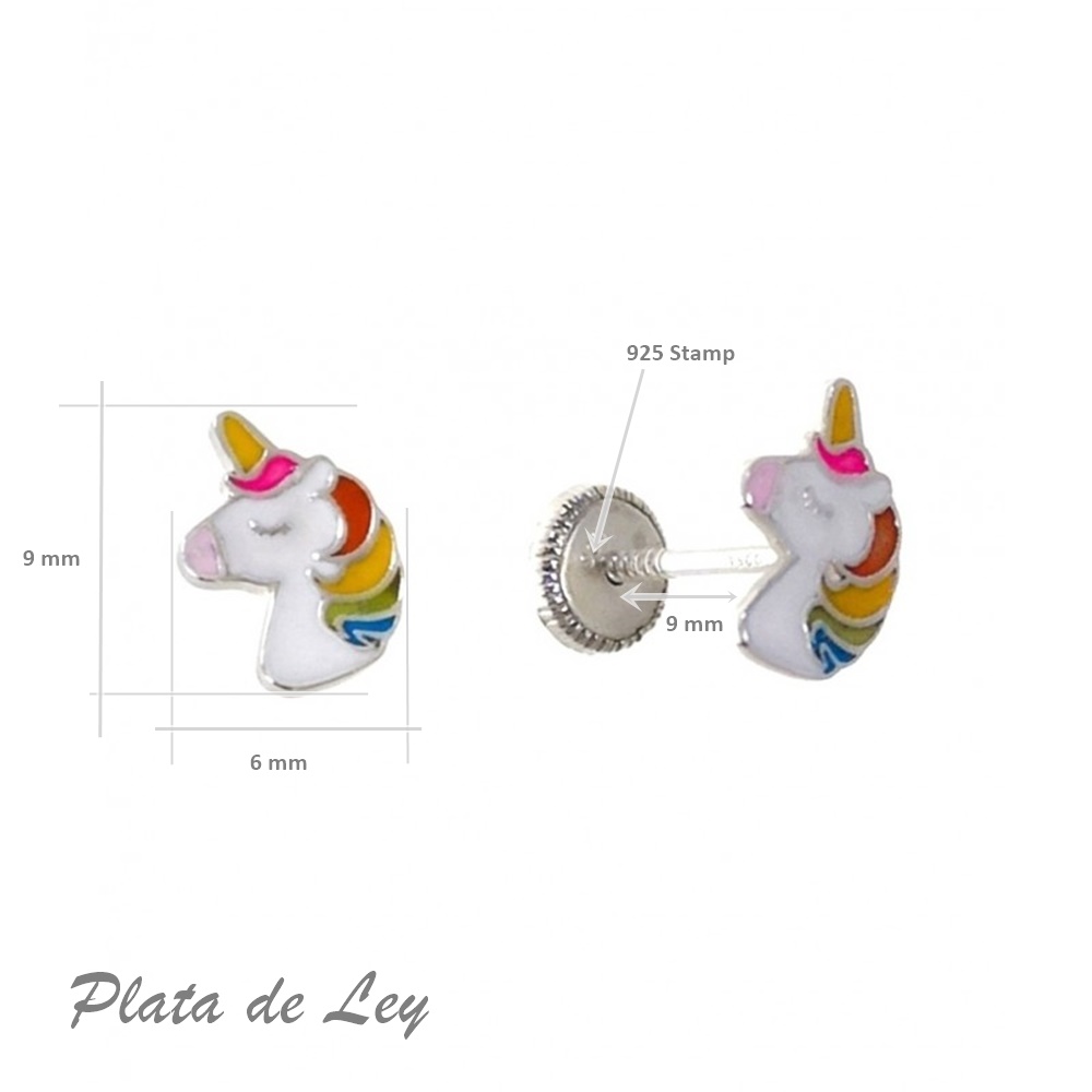 Pendientes para niñas unicornio de Plata con tuerca bebé_1