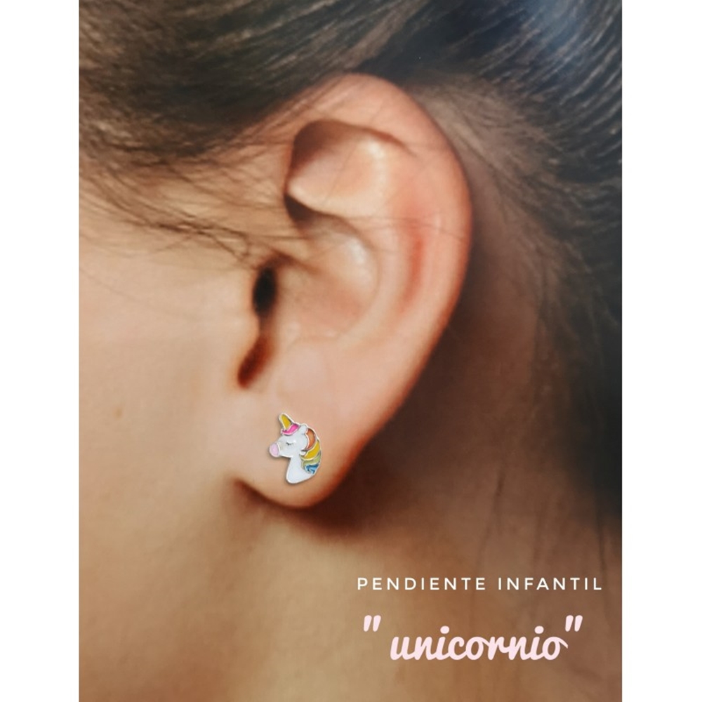 Pendientes para niñas unicornio de Plata con tuerca bebé 3