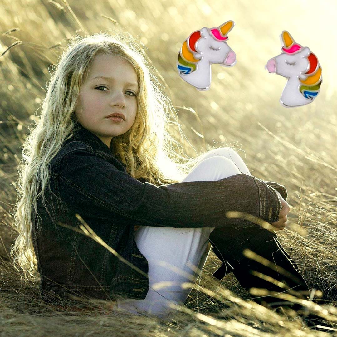 Pendientes para niñas unicornio de Plata con tuerca bebé 4