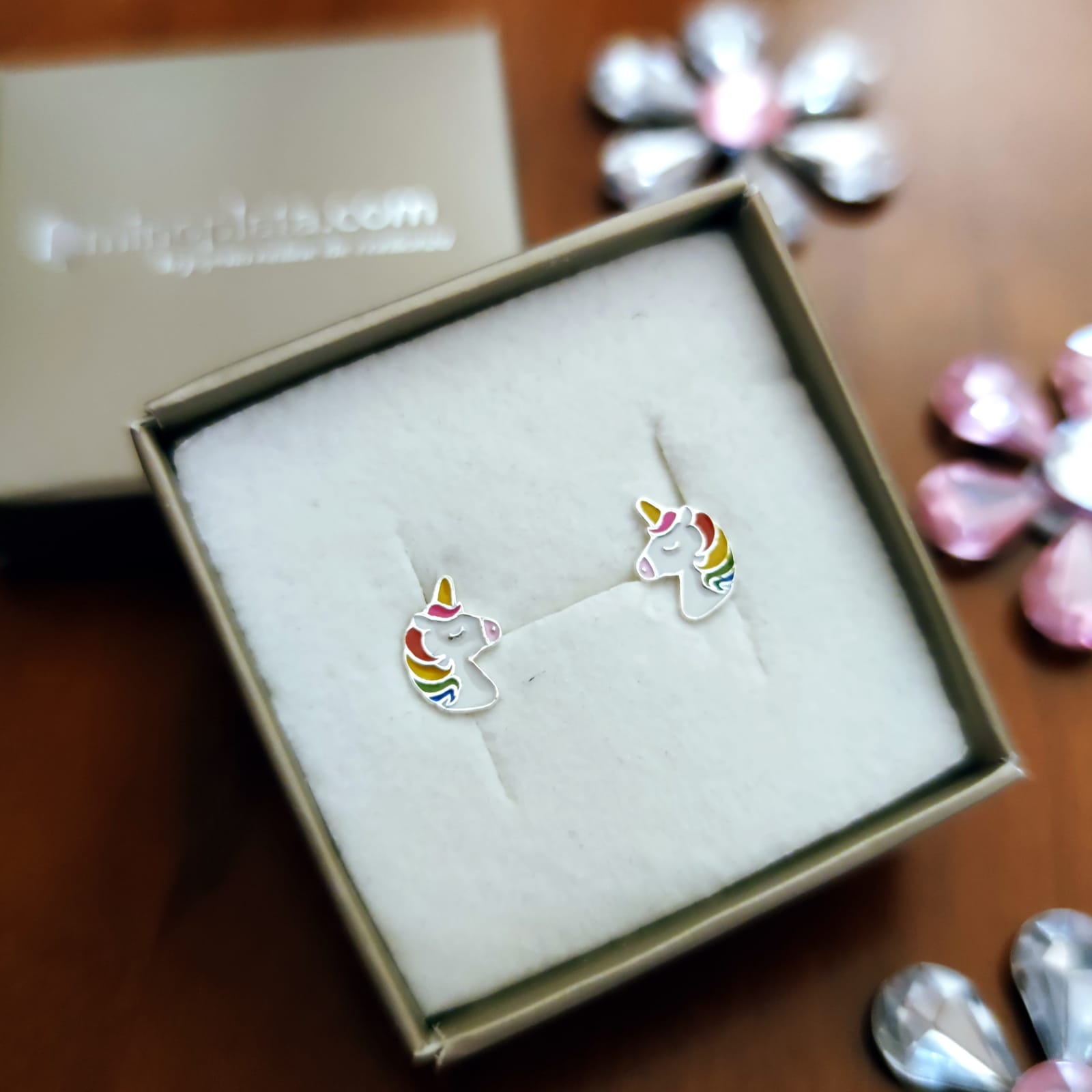 Pendientes para niñas unicornio de Plata con tuerca bebé 5