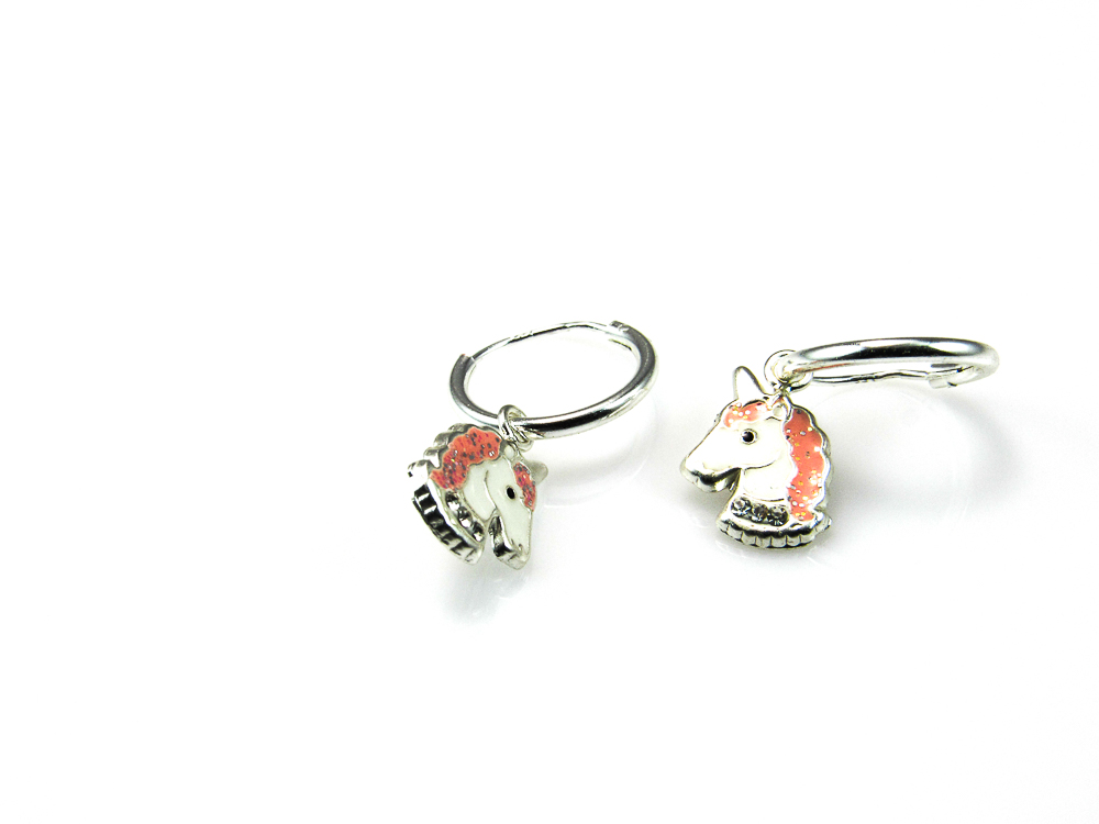 Pendientes infantiles Aros de Plata con unicornio colgante