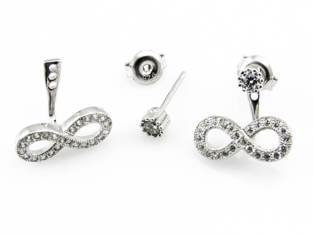 Pendientes dobles con infinito de Plata rodiada y Circonitas