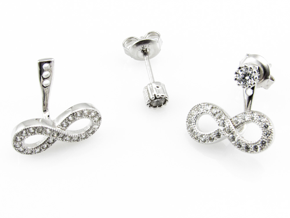 Pendientes dobles con infinito de Plata rodiada y Circonitas 1